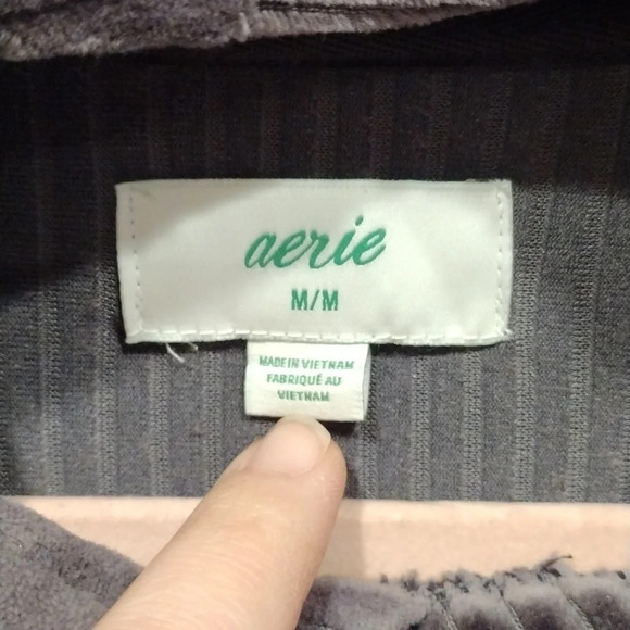 Aerie Gray Ribbed Velour Groove On Cropped Lounge Hoodie Sz M-Casual Slouchy - Picture 2 of 8